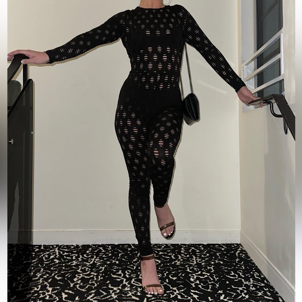 Fashion Nova Black Mesh Jumpsuit